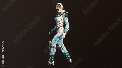 Girl in sky fy space suit 3d render