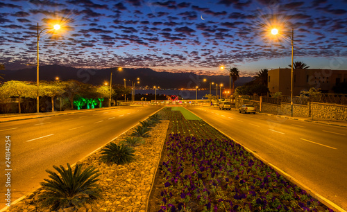 Street leading to the Red Sea in Eilat - famous tourist resort and recreation...