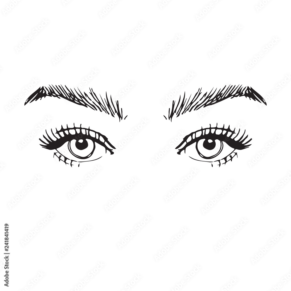 hand drawn black and white female eyes icon. make up icon. vector illustration hand drawn black and white female eyes icon. make up icon. vector illustration