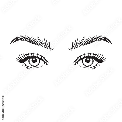 hand drawn black and white female eyes icon. make up icon. vector illustration	