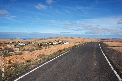 Lonely Road in the mountains. Fuerteventura. Canary Islands. Spain