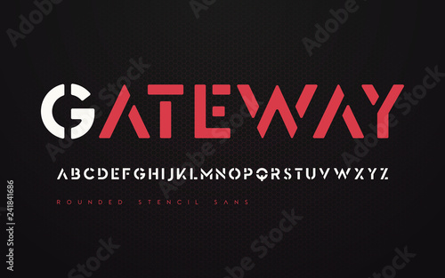 Rounded stencil futuristic san serif, alphabet, uppercase letter
