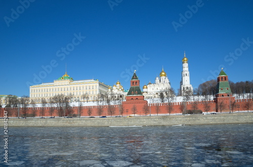 Beautiful view of the Moscow Kremlin and the Kremlin embankment on a Sunny spring day, Moscow, Russia photo