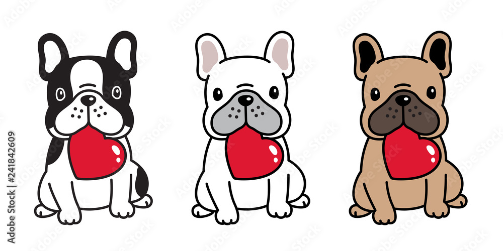 dog vector french bulldog heart valentine cartoon character icon sitting smile logo breed illustration