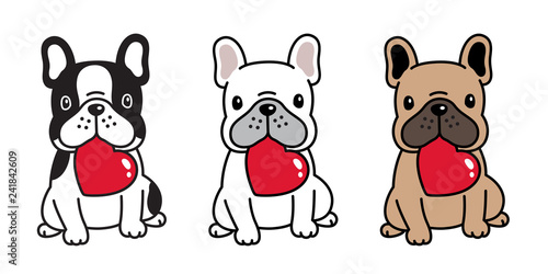 dog vector french bulldog heart valentine cartoon character icon sitting smile logo breed illustration