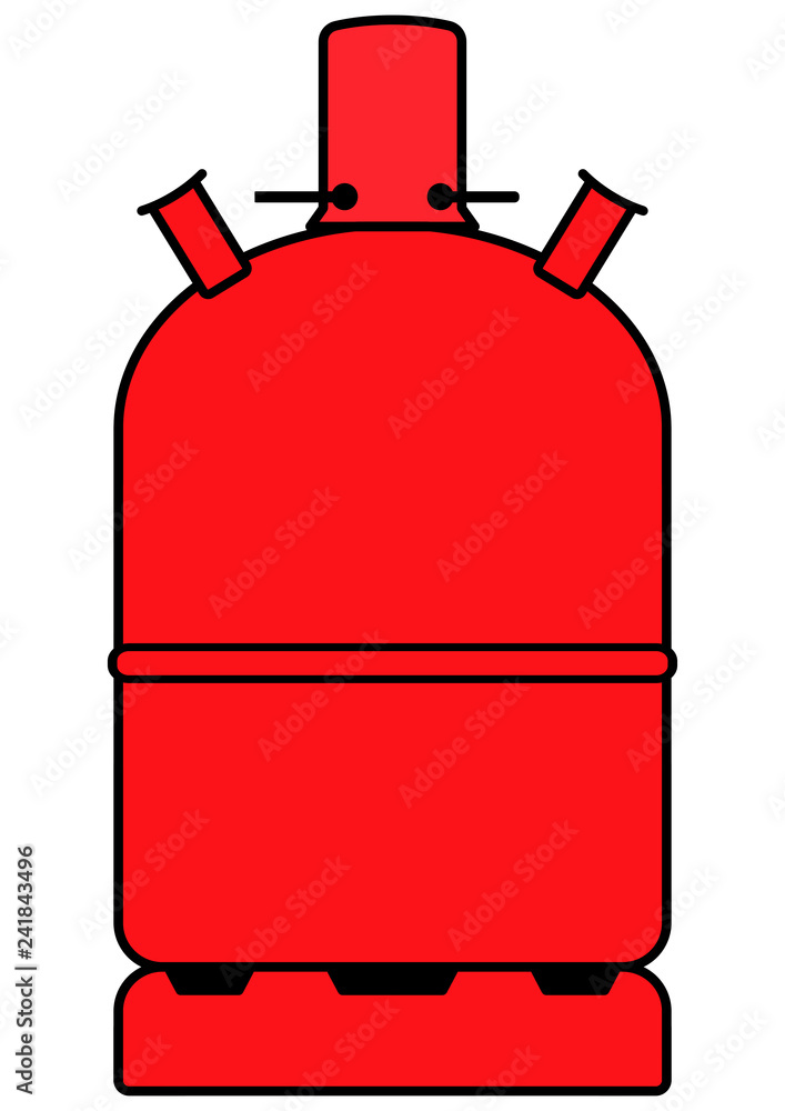 gz268 GrafikZeichnung - german - Rote Propangasflasche (Pfandflasche /  Leihflasche) Propan: 11 kg Gasflasche (C3H8) - english - gas bottle  (combustion of propane gas) simple template - g7005 Stock Illustration