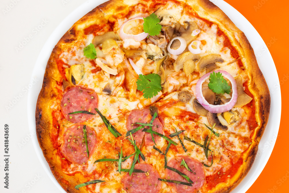 seafood and pepperoni pizza on thin crust seafood and pepperoni pizza on thin crust