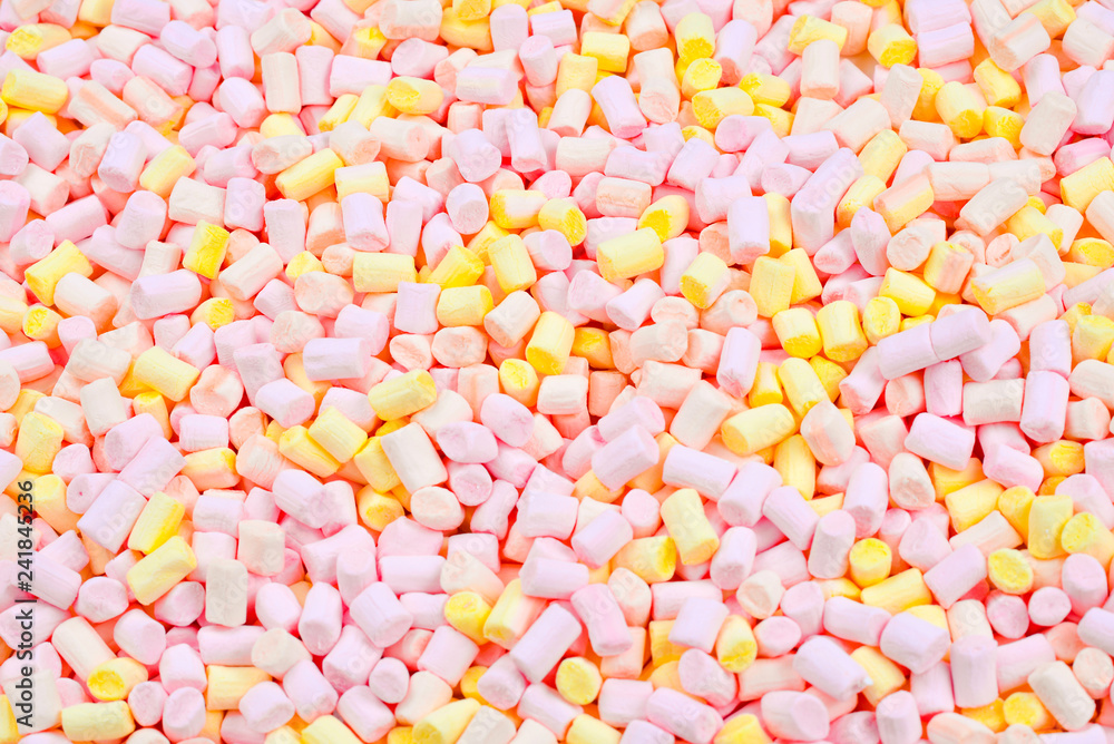 Marshmallow. Background of pink and yellow colorful mini marshmallows. Marshmallow. Background of pink and yellow colorful mini marshmallows.