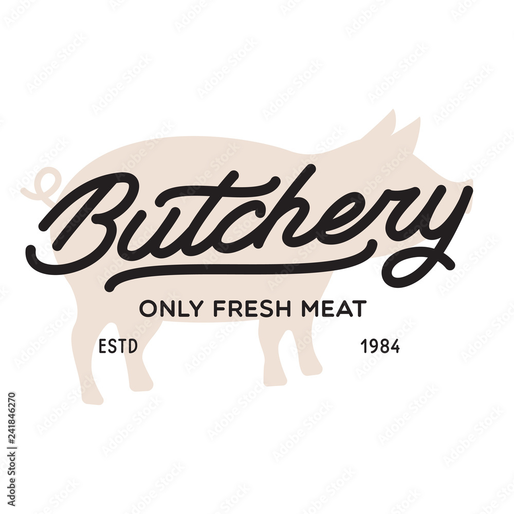 Butcher shop label badge emblem. Butchery store advertising design elements. Meat shop typography. Butcher shop label badge emblem. Butchery store advertising design elements. Meat shop typography.