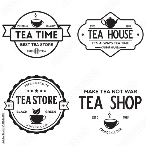 Set of vintage tea shop labels logo badges and design elements. Logotypes for tea house.