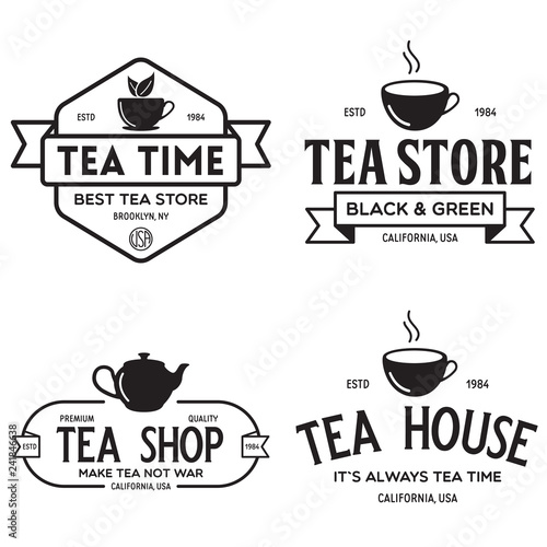 Set of vintage tea shop labels logo badges and design elements. Logotypes for tea house.