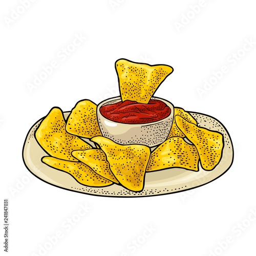 Nachos - mexican traditional food. Vector vintage engraved illustration