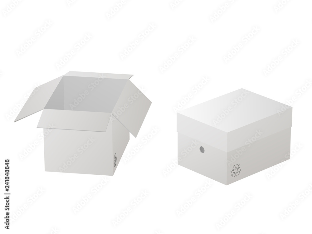 Two beautiful realistic white carton paper boxes vector on white background. Two beautiful realistic white carton paper boxes vector on white background.
