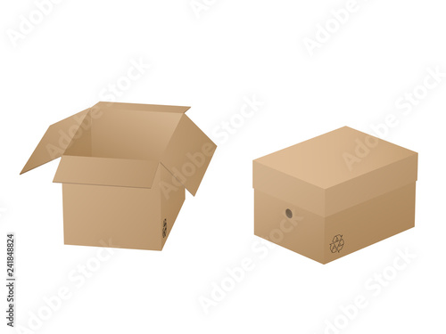 Two beautiful realistic brown carton paper boxes vector on white background.