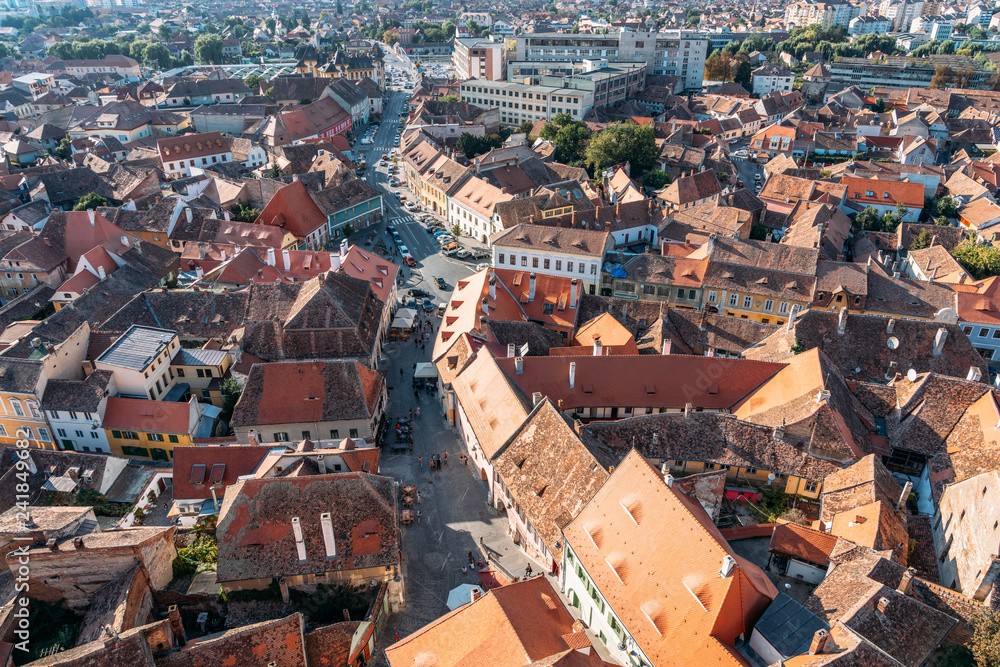Aerial View Of Sibiu City Skyline In Romania