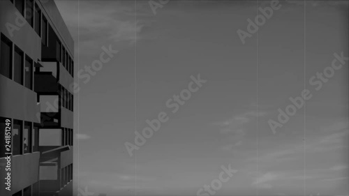 Vintage Alien Invasion: Flying Saucer crashes into a Building (Black and White)