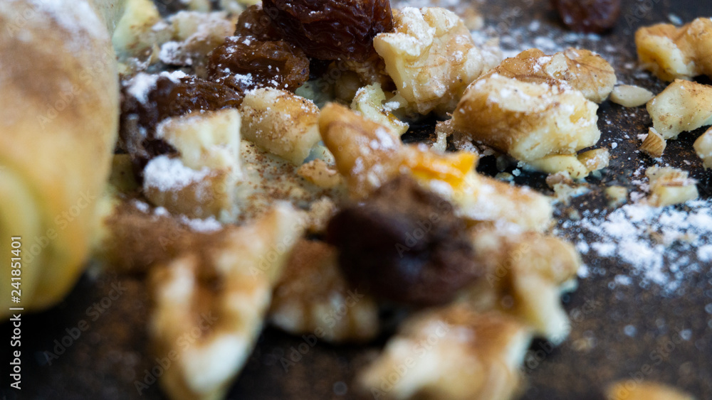 Puff pastry cake with custard and raisins. Puff pastry cake with custard and raisins.