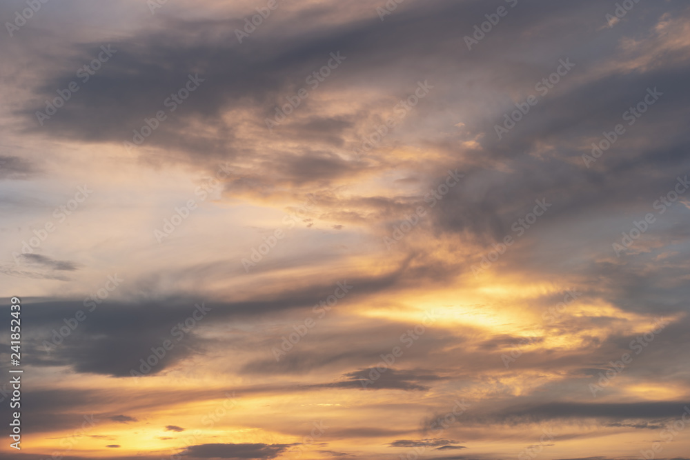 Dramatic sky and clouds in twilight time after sunset for nature background.