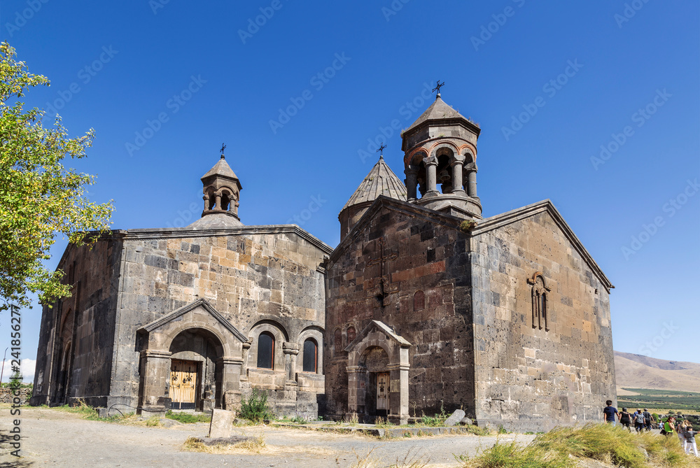 Medieval armenian monastery Saghmosavank, located near  gorge of Kassakh river. Ashtarak district, Armenia