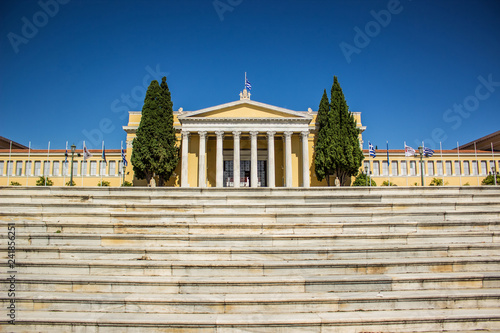 marble architecture palace building symmetry facade with white stairs on foreground 