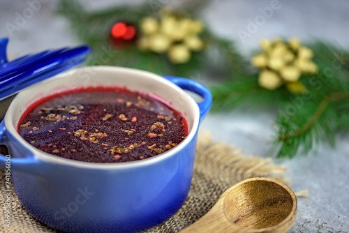 Traditional Polish soup made of red beetroot - red borsch photo