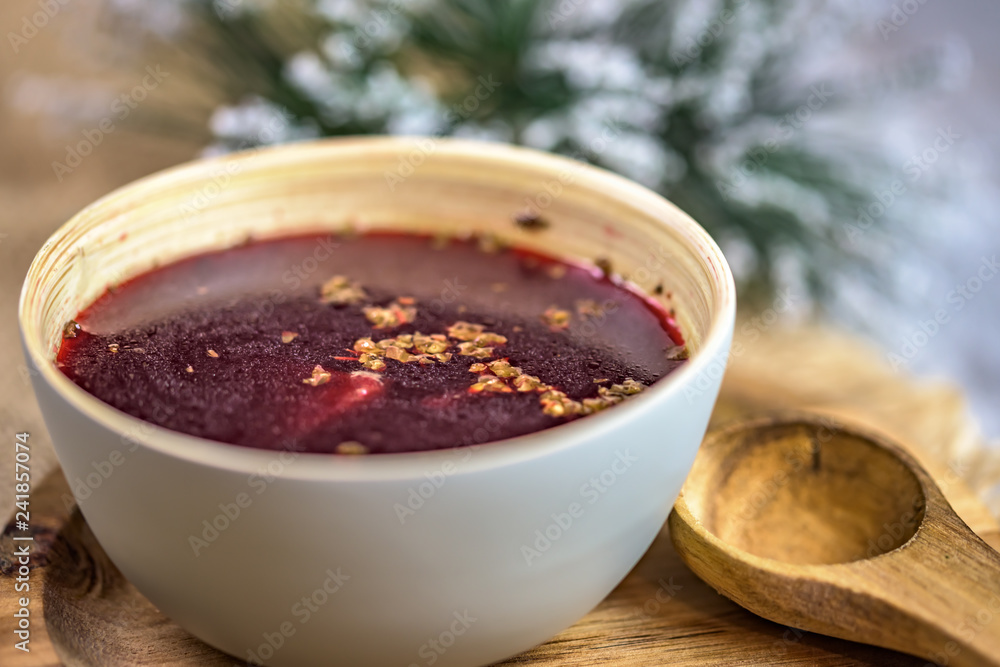 Traditional Polish soup made of red beetroot - red borsch - christmas or easter decorations Traditional Polish soup made of red beetroot - red borsch - christmas or easter decorations