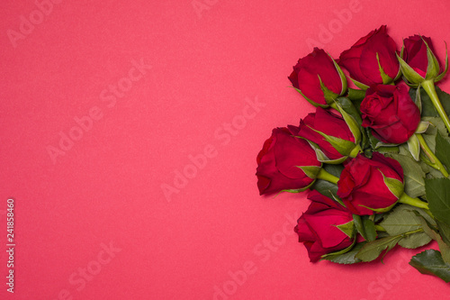 Valentines day background, romantic seamless red background,red rose bouquet, free copy text space