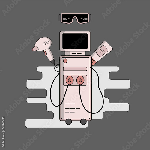 Vector flat illustration of equipment for laser, photo and electro hair removal. Diode laser, sapphire tip, accessories for the procedure
