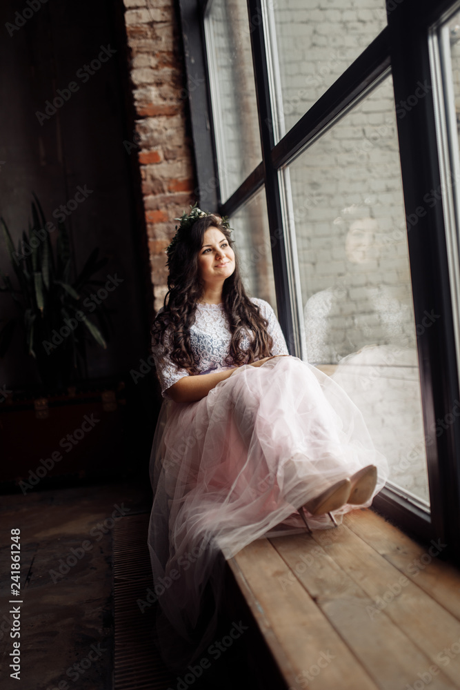 Fototapeta premium Amazing pregnant women in long dress. Future mother. Pregnancy