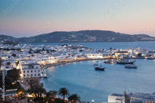 beautiful twilight over Mykonos town  Mykonos island,  Cyclades archipelago,  Greece