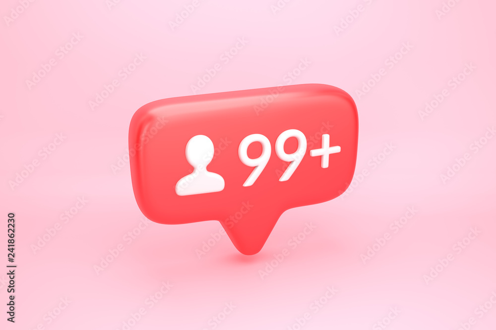 Ninety nine friends or followers social media notification with heart icon Ninety nine friends or followers social media notification with heart icon