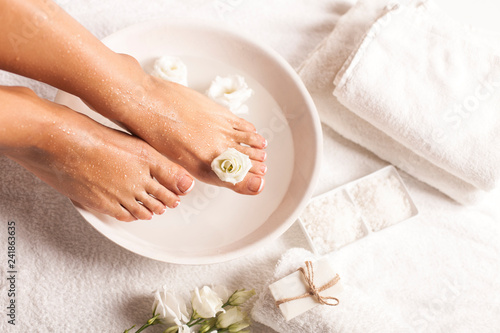 Foot spa on white background. Spa background.