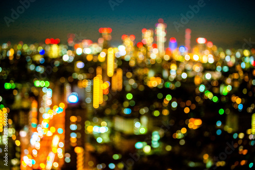 Aerial view of road in Tokyo city, cityscape skyline defocus, blur light... © happystock