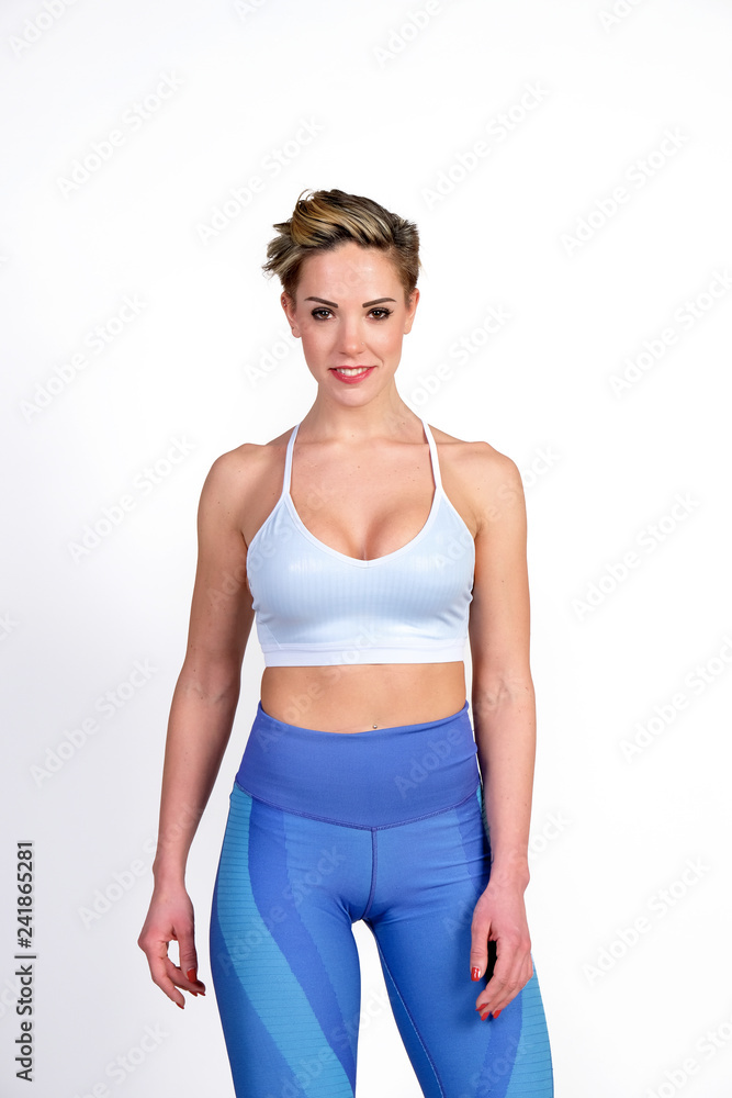The body sports an attractive girl on white background The body sports an attractive girl on white background
