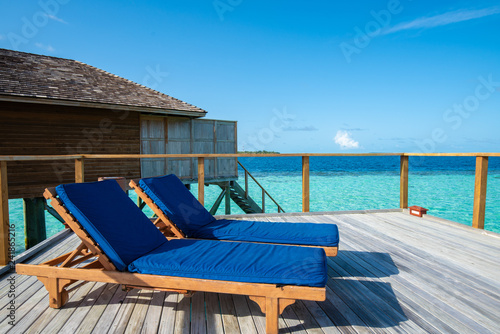 Bed for sunbathing on terrace in resort for tourist