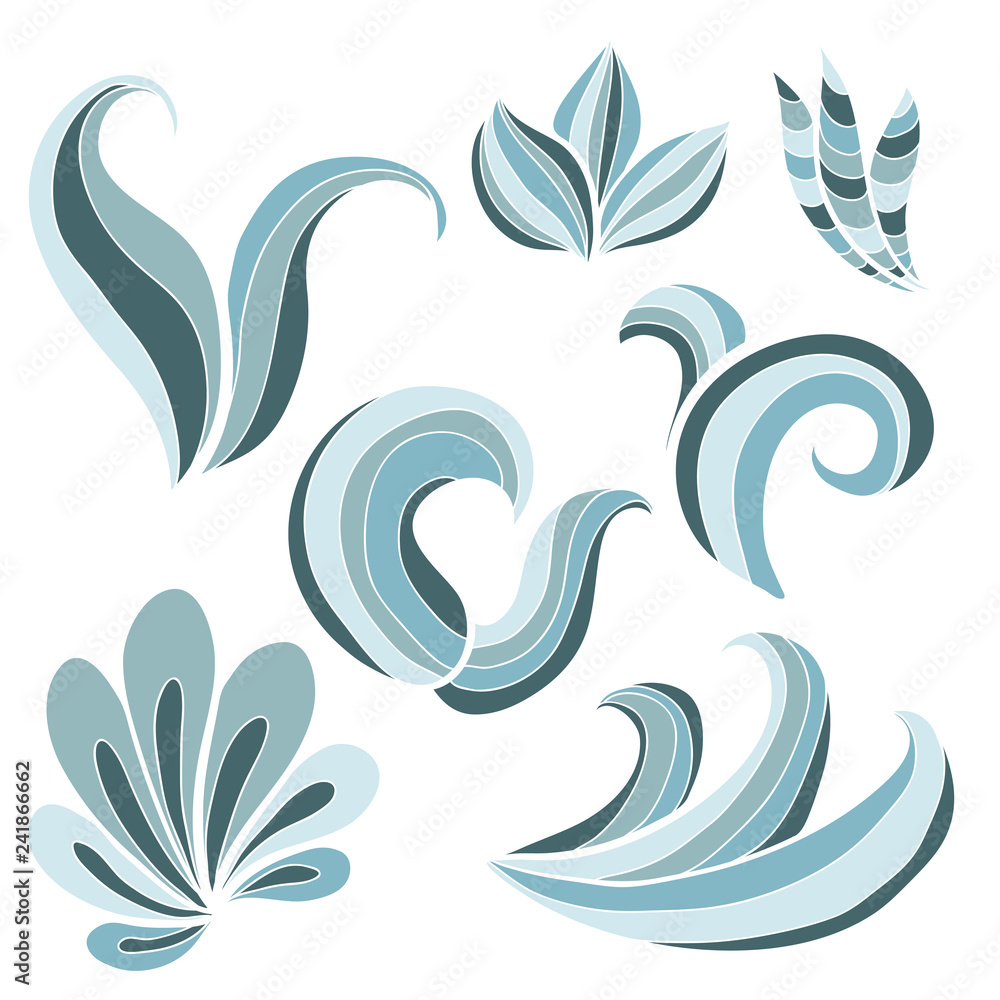 Stylized blue waves set Stylized blue waves set