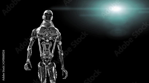 Running cyborg, walking robot render 3D photo