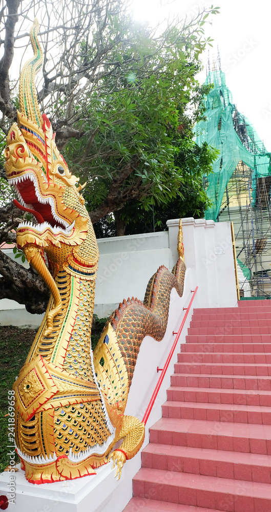 Fototapeta premium Amazing Thailand, Big serpant at the temple. 