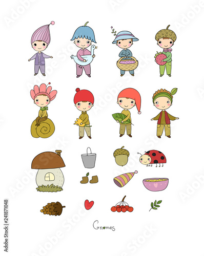 cute funny cartoon garden gnomes. Funny elves