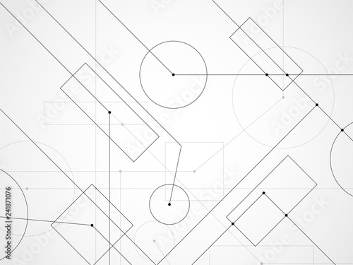 Abstract background of engineering drawing. Technological wallpaper made with circles and lines. Geometric design