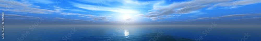 morning at sea, panorama of sea sunset, clouds over the water, light over the ocean,
