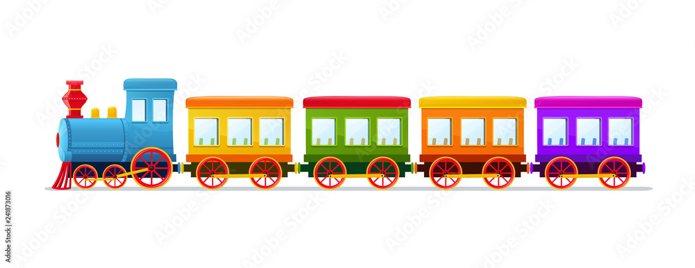 Cartoon toy train with color wagons on white background. Stock Vector |  Adobe Stock