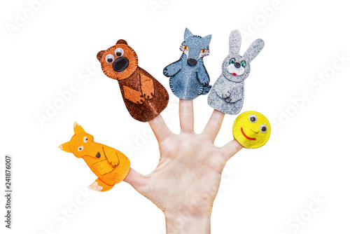 Isolated woman's hands with finger puppet