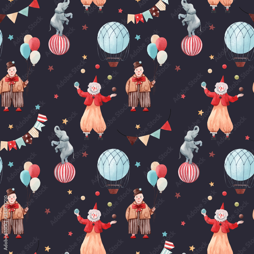 Vecteur Stock Watercolor circus vector pattern | Adobe Stock
