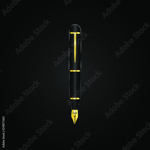 Vector image of a fountain pen with gold edging on a black background