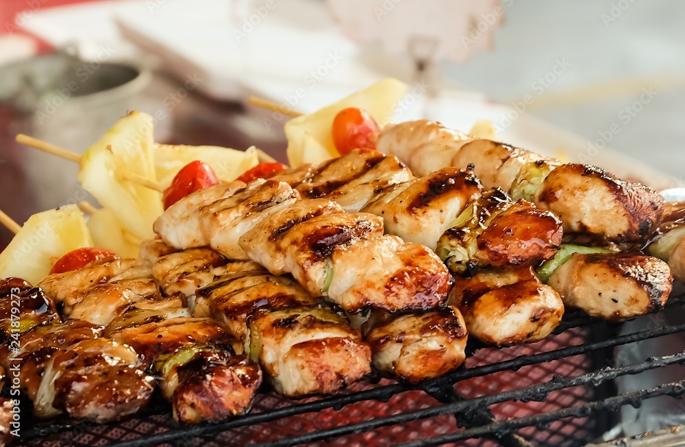 Pork and Chicken Barbecue with Tomatoes and Pineapple Pork and Chicken Barbecue with Tomatoes and Pineapple