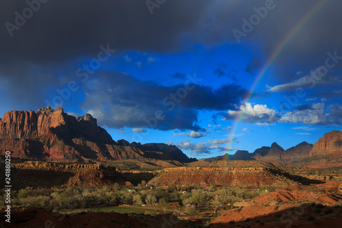 Rainbow Arching over Rockville nearby Zion National Park, Utah, USA.