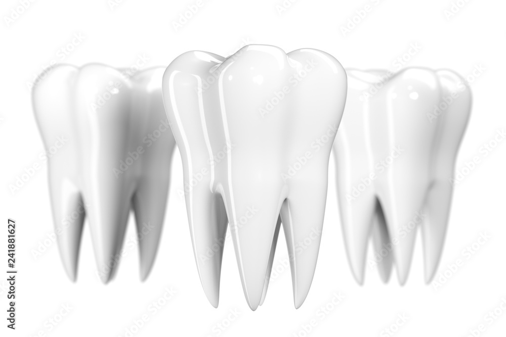 Tooth isolated on white background. Healthy teeth icon 3d illustration of white enamel and root. Dentistry, dental health care, dentist office, oral hygiene theme design, dental logo or flyer concept. Tooth isolated on white background. Healthy teeth icon 3d illustration of white enamel and root. Dentistry, dental health care, dentist office, oral hygiene theme design, dental logo or flyer concept.