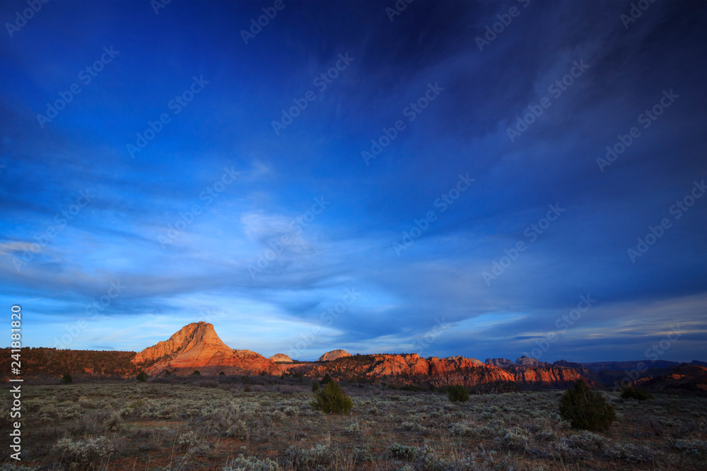 Sunset landscape on the northwest side of Zion National Park, Utah