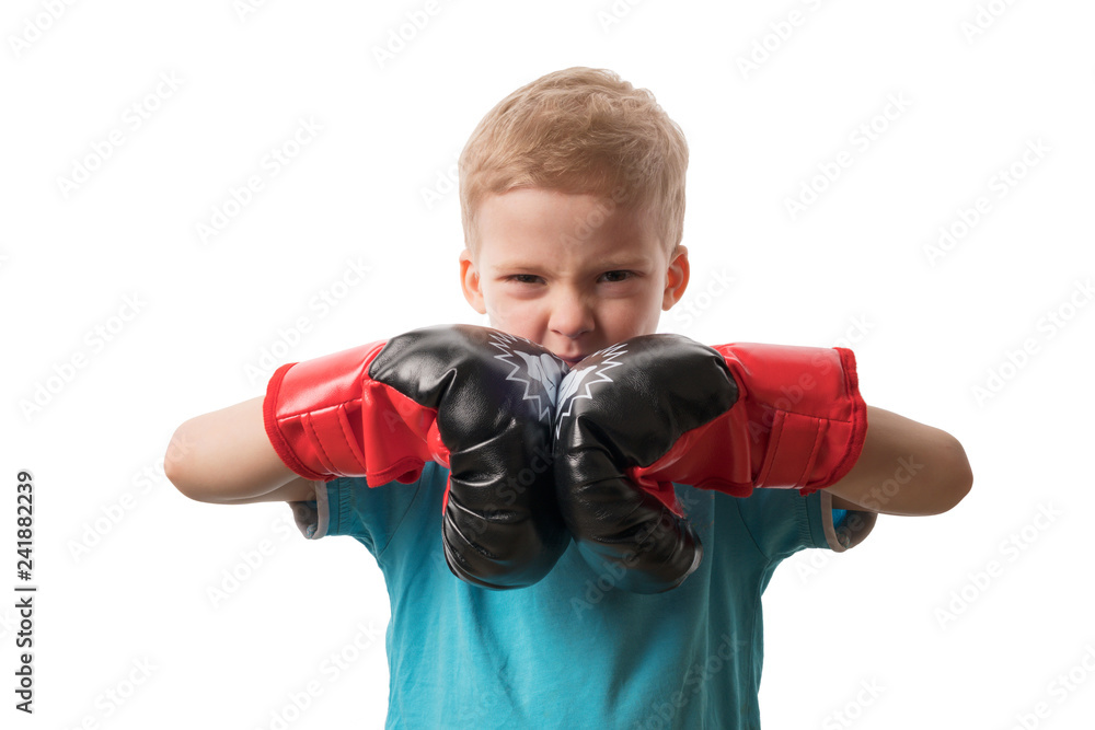 Boy in Boxing gloves on white background Boy in Boxing gloves on white background